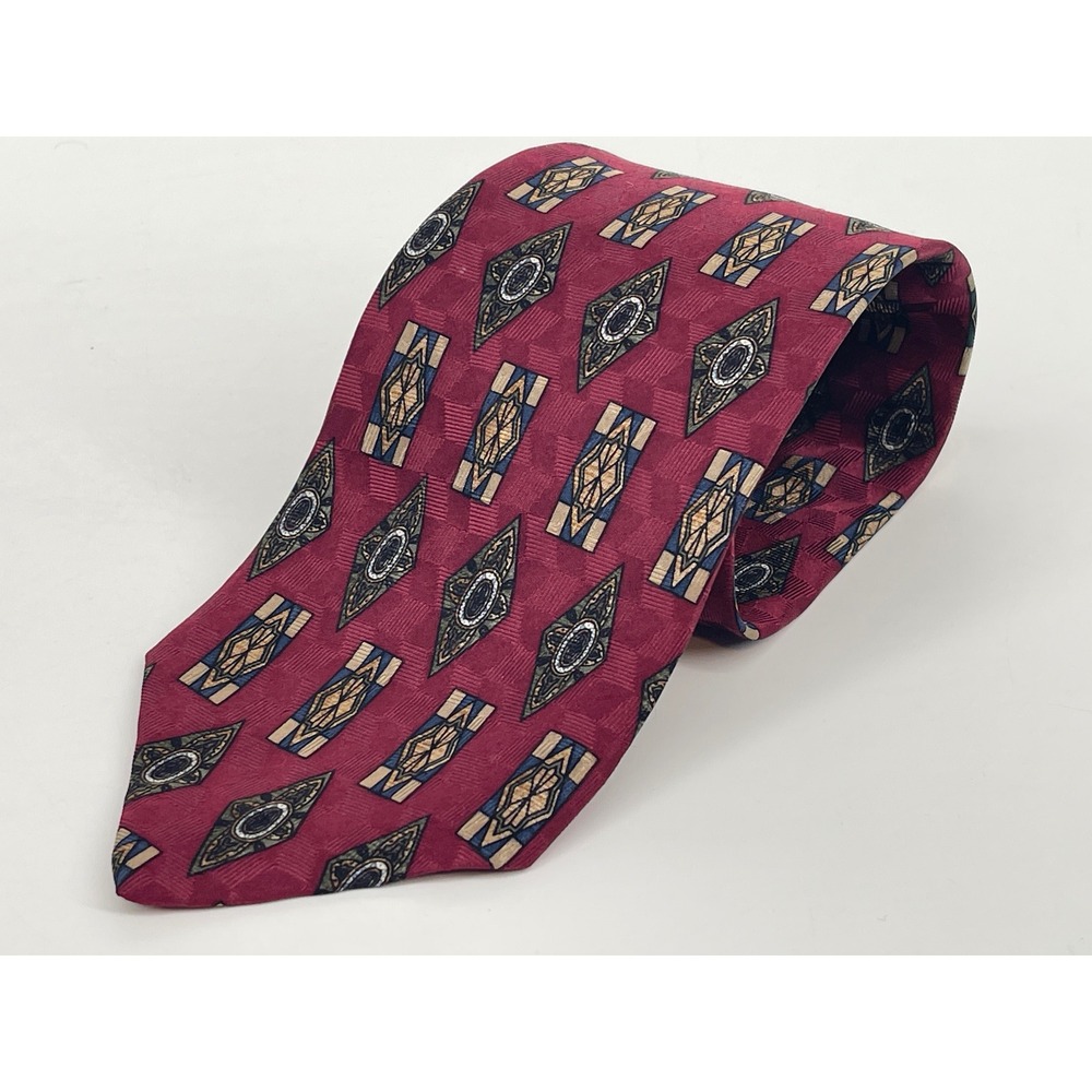 XMI 325 Series Silk Necktie Mens Red Geometric Diamond Mike Trotta Haberdasher
